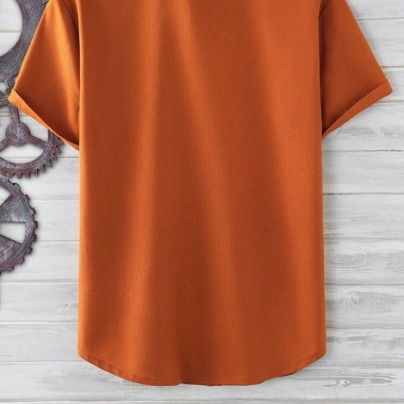 Burnt Orange Basic Men's Button Up Shirt - Picture 4 of 6